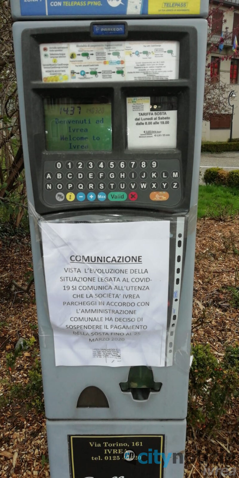 Sospesi i parcheggi a pagamento ad Ivrea fino al 25 marzo