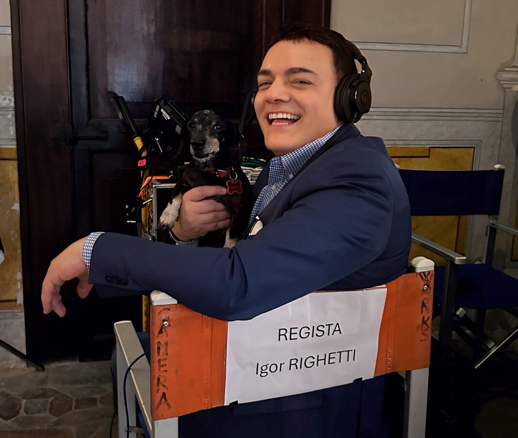 Igor Righetti sul set del docufilm internazionale Alberto Sordi secret, di cui è regista e sceneggiatore, il primo sulla vita privata del grande attore.